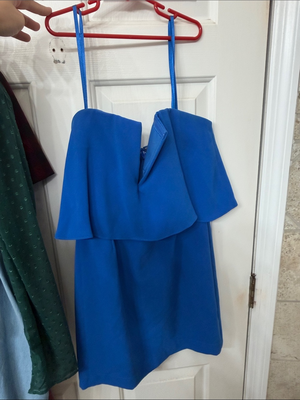 BCBGMaxAzria Electric Blue Strapless Ruffle Mini Dress